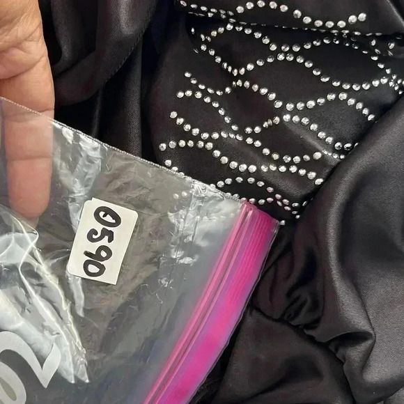 Vintage La Scala Halter Black Studded Prom Dance Liquid Knit Dress whimsigoth L - Picture 14 of 14